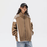 Unisex Jacket Vintage Color Stitching Stand-Collar Sports Jacket for Men and Women Casual Loose Jacket